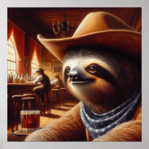 Sloth Cowboy in Saloon Poster