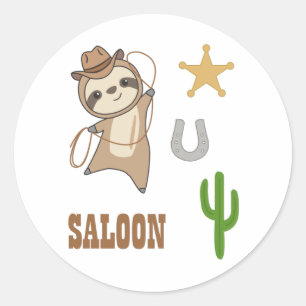 Sloth Cowboy Lasso Western Australia Sloths Runder Aufkleber