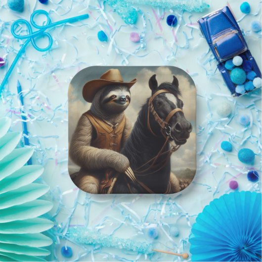Sloth Cowboy Pappteller (Party)