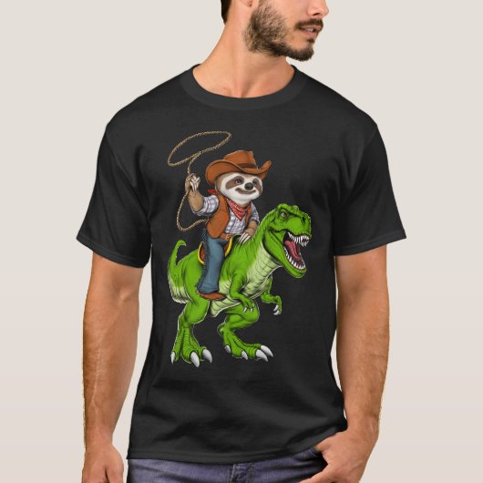 Sloth Cowboy Riding T-Rex Dinosaur T-Shirt (Vorderseite)