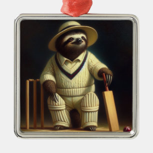 Sloth Cricket Player Ornament Aus Metall