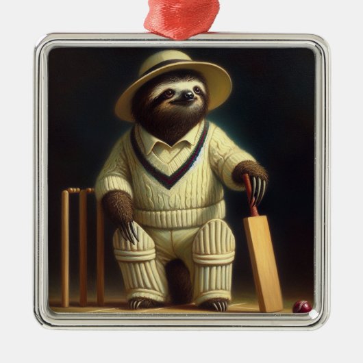 Sloth Cricket Player Ornament Aus Metall (Vorne)