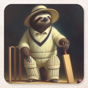 Sloth Cricket Player Rechteckiger Pappuntersetzer