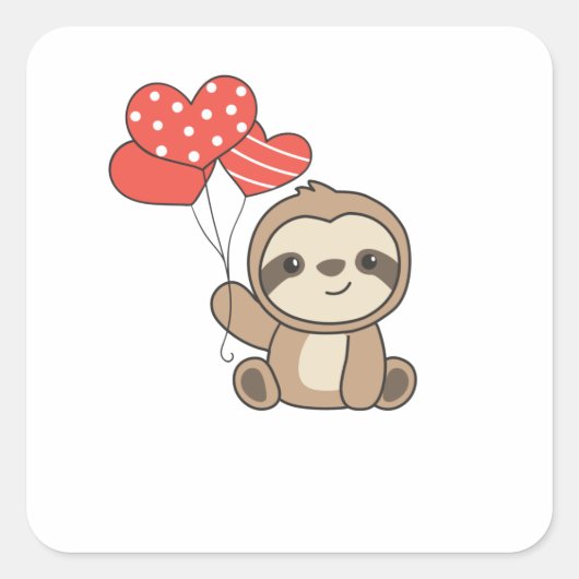 Sloth Cute Animals With Hearts Favorite Animal Quadratischer Aufkleber (Vorderseite)