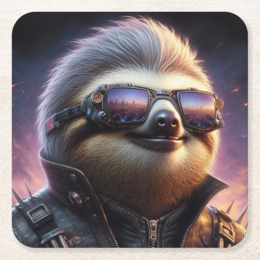 Sloth Cyberpunk Rechteckiger Pappuntersetzer (Vorderseite)