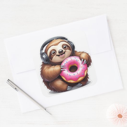 Sloth & Donut Chill Mode Quadratischer Aufkleber (Umschlag)