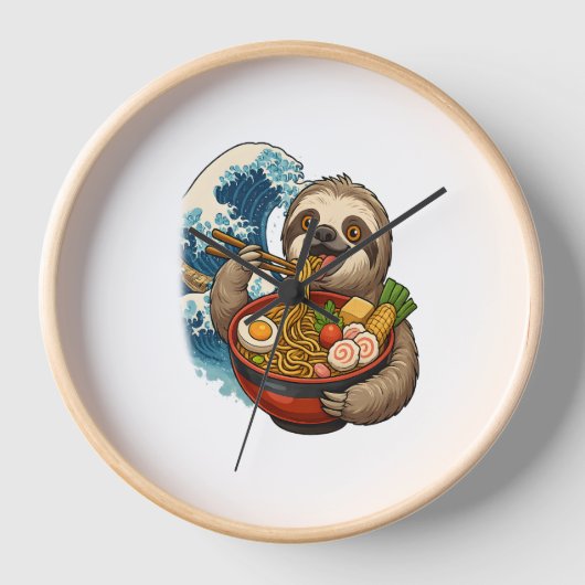 Sloth Eating Japanese Ramen Uhr (Vorderseite)