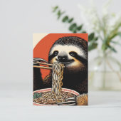 Sloth Eating Ramen Woodblock Print Postkarte (Stehend Vorderseite)