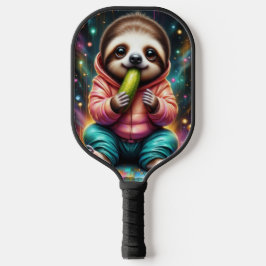 sloth eats a pickle cute cartoon pickleball schläger