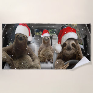 Sloth fährt Auto Weihnachtsschnee Weihnachten Weih Strandtuch