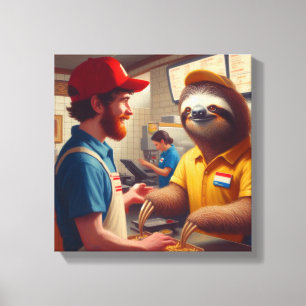 Sloth Fast Food Worker Leinwanddruck