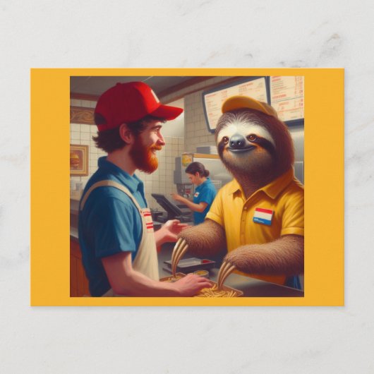 Sloth Fast Food Worker Postkarte (Vorderseite)