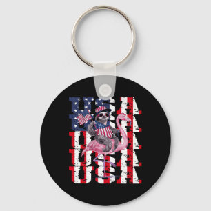 Sloth Flamingo Amerikaner und Stolz Patriotic USA Schlüsselanhänger