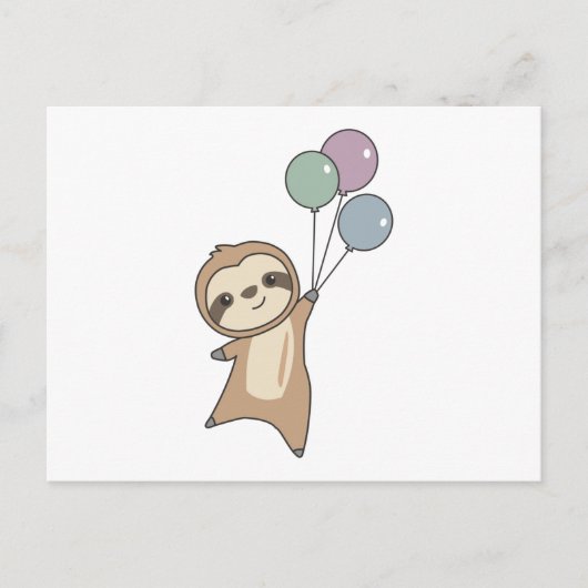 Sloth fliegt mit Balloons auf Postkarte (Vorderseite)