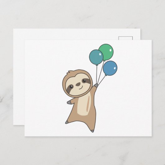 Sloth fliegt mit Balloons auf Postkarte (Vorne/Hinten)