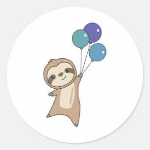 Sloth fliegt mit Balloons auf Runder Aufkleber