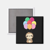 Sloth Flies Up With Colorful Balloons Kawaii Sloth Magnet (Vorderseite/Rückseite)