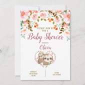 Sloth Floral Watercolor Babydusche Einladung (Vorderseite)