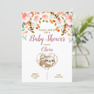 Sloth Floral Watercolor Babydusche Einladung