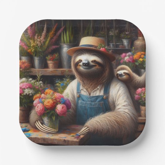 Sloth Florist Pappteller (Vorderseite)