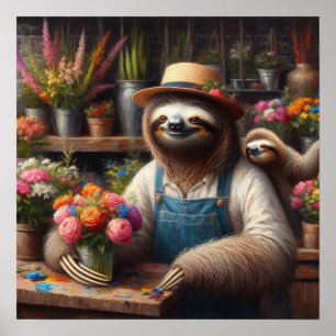 Sloth Florist Poster