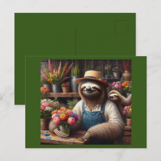 Sloth Florist Postkarte (Vorne/Hinten)