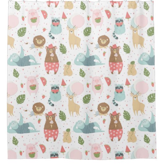 Sloth & Friends Pattern Duschvorhang (Vorderseite)