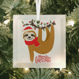 Sloth Frohe Weihnachten Niedlicher Feiertag Tier Ornament Aus Glas