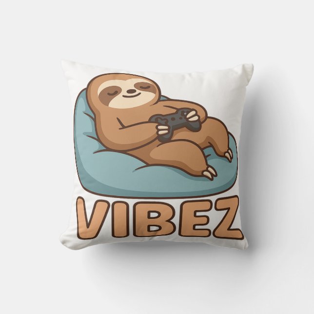Sloth Gamer Vibes Pillow – Chill Bean Bag Controll Kissen (Vorderseite)