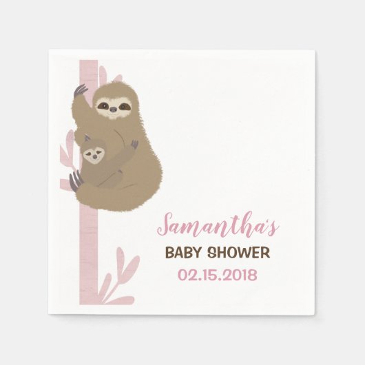 Sloth Girl Baby Shower Einladung Serviette (Vorderseite)