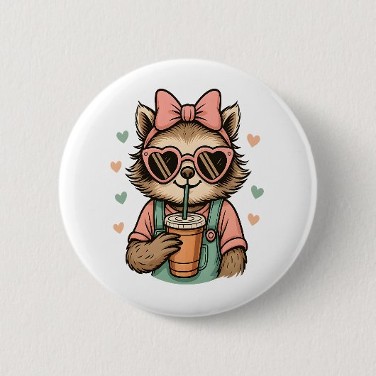 Sloth Girl Coffee Lover Button (Vorderseite)