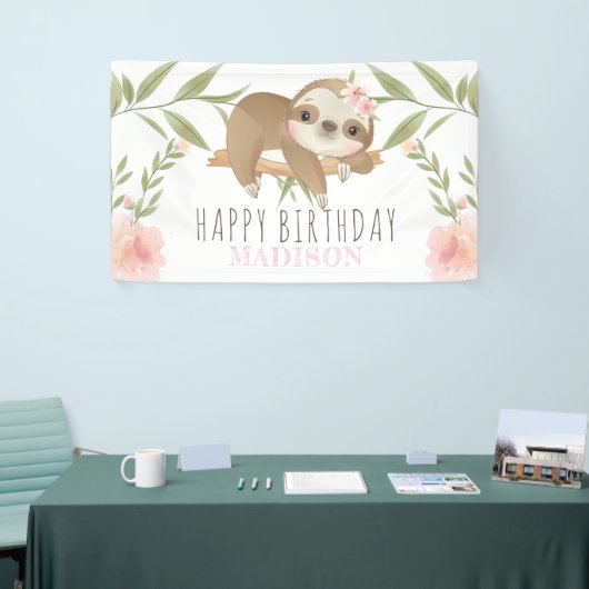 Sloth Girl Happy Birthday Personalisiert Banner (Messeveranstaltung)