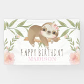 Sloth Girl Happy Birthday Personalisiert Banner (Horizontal)