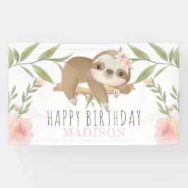 Sloth Girl Happy Birthday Personalisiert Banner