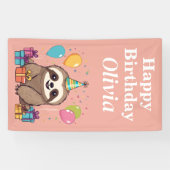 Sloth Girl Happy Birthday Pink Personalisiert Banner (Horizontal)