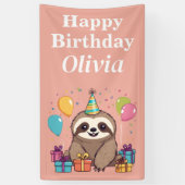 Sloth Girl Happy Birthday Pink Personalisiert Banner (Vertikal)