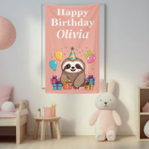Sloth Girl Happy Birthday Pink Personalisiert
