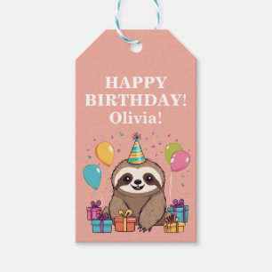 Sloth Girl Happy Birthday Pink Personalisiert Geschenkanhänger