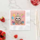 Sloth Girl Happy Birthday Pink Personalisiert Serviette (Beispiel)