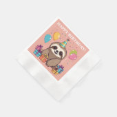 Sloth Girl Happy Birthday Pink Personalisiert Serviette (Ecke)