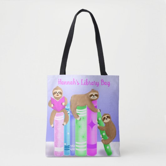 Sloth Girl's Reading Library Bag Personalisiert Tasche (Vorderseite)