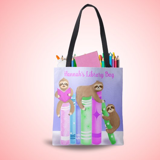 Sloth Girl's Reading Library Bag Personalisiert Tasche