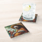 Sloth Grandma Glasuntersetzer (Schrägansicht)