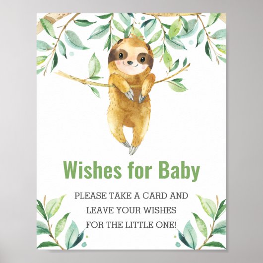 Sloth Greenery Baby Shower Wish for Baby Poster (Vorne)