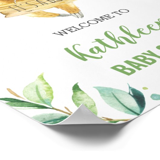 Sloth Greenery Boy Baby Dusche Begrüßungszeichen Poster (Ecke)