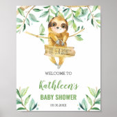 Sloth Greenery Boy Baby Dusche Begrüßungszeichen Poster (Vorne)
