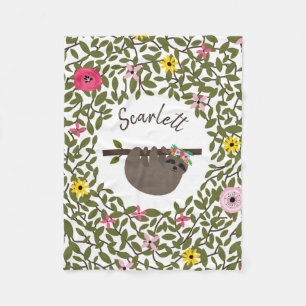 Sloth-Grün-Blumenmädchen-Fleece-Decke Fleecedecke