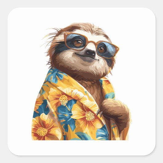 Sloth Haiian mit Sonnenbrille Quadratischer Aufkleber (Vorderseite)