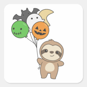 Sloth Halloween Balloons Kids Niedlicher Tiere Quadratischer Aufkleber