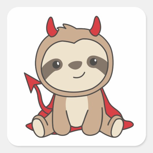 Sloth Halloween Niedlich Devil Hexenkostüm Square  Quadratischer Aufkleber (Vorderseite)